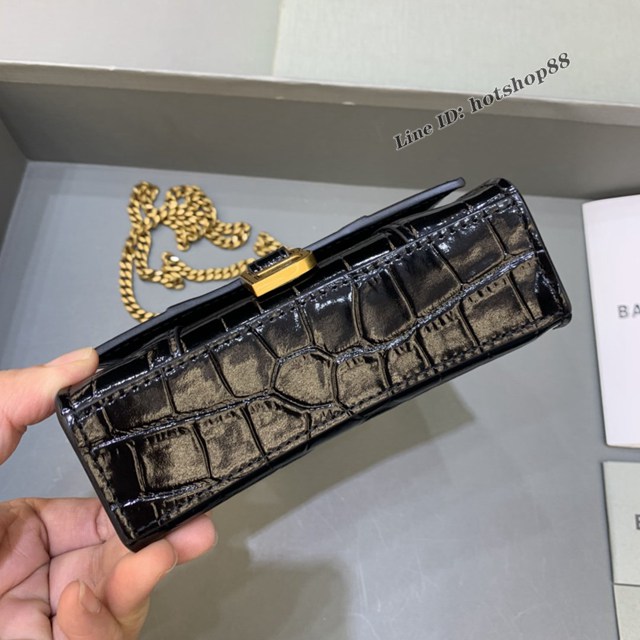 Balenciaga專櫃爆款mini Hourglass沙漏包 巴黎世家鱷魚紋黑色金扣超迷你號手提肩背女包 fyj1552